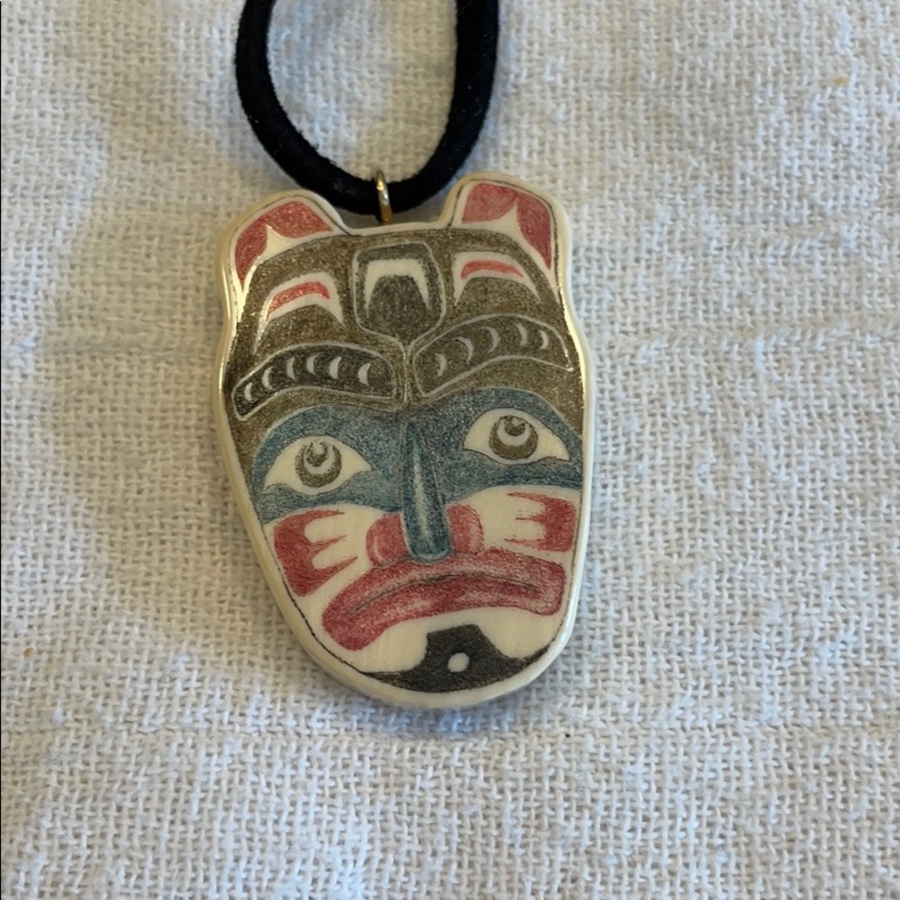 Storyteller’s Mask scrimshaw Troy Dunphin 2015